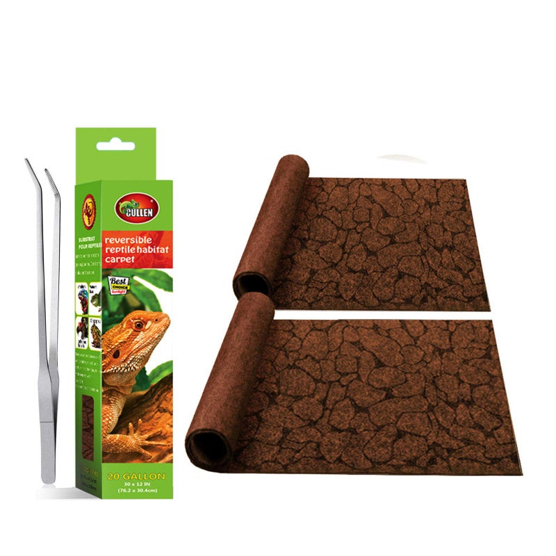 MCLANZOO 2PCS Reptile Carpet 20 Gallon, Pet Terrarium Liner, Reptiles Cage Mat/Substrate for Snakes, Chameleons, Geckos and Bearded Dragon Tank Accessories with Tweezers Feeding Tongs Desert(30*12in) - Image 1